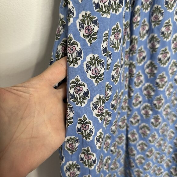 J Crew Smocked Puff Sleeve Midi Dress XL Blue Floral - Picture 3 of 14